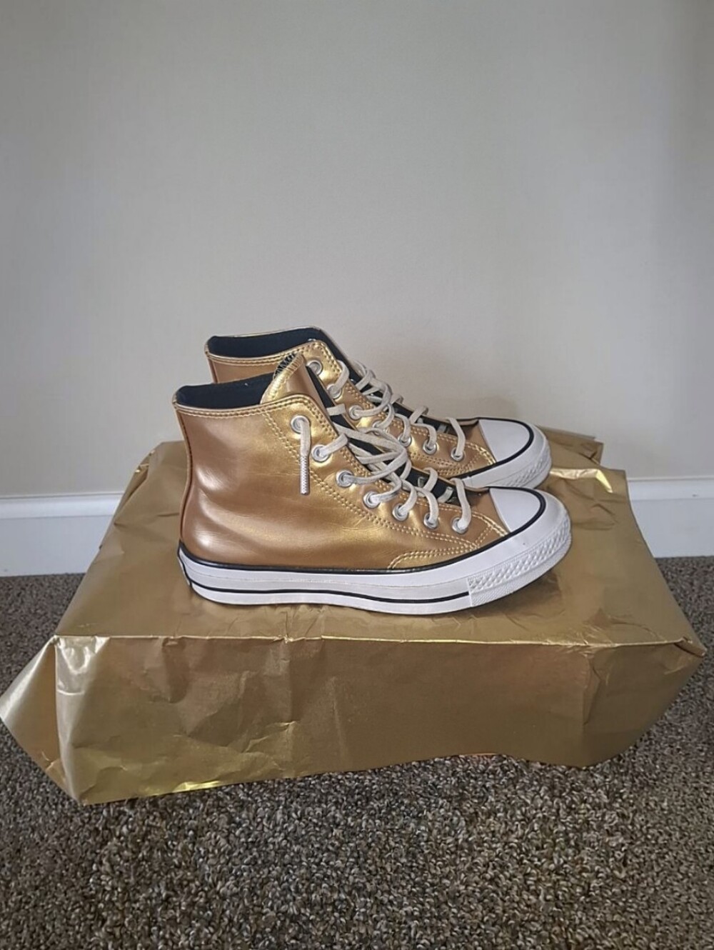 Converse Chuck Taylor All Star Metallic Gold High-Top Sneakers - Women Size 7 - Picture 6 of 8